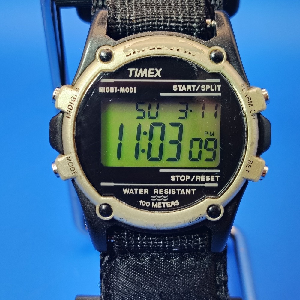 Vintage 2005 Timex Expedition Indiglo 35mm Mens Quartz Feild Watch Leather Strap